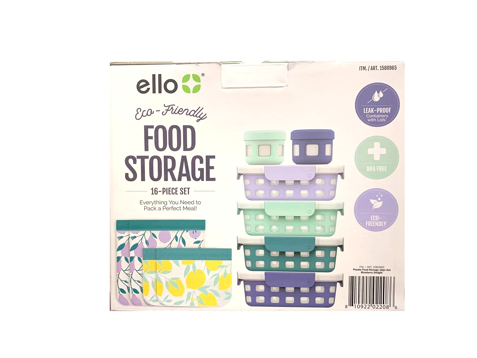 Ello Food Storage Set Lunch Container Set 16Pc w/2 Reusable Sandwich