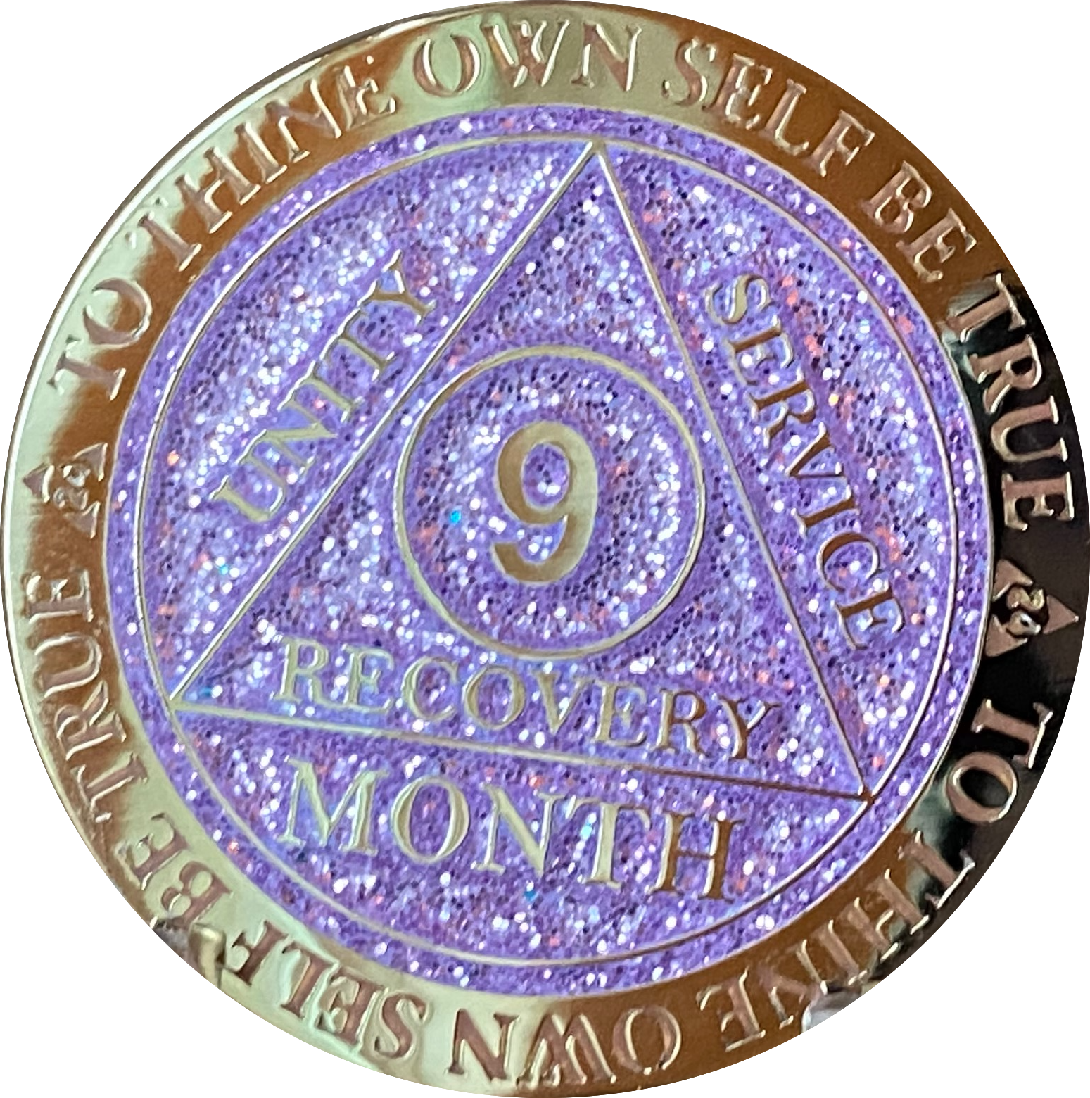 9 Month AA Medallion Recoverychip Reflex Purple Glitter Sobriety Chip Coin