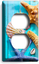 Rustic Turquoise Wood Nautical Sea Shell Starfish Outlet Plate Bathroom Hd Decor - $10.22