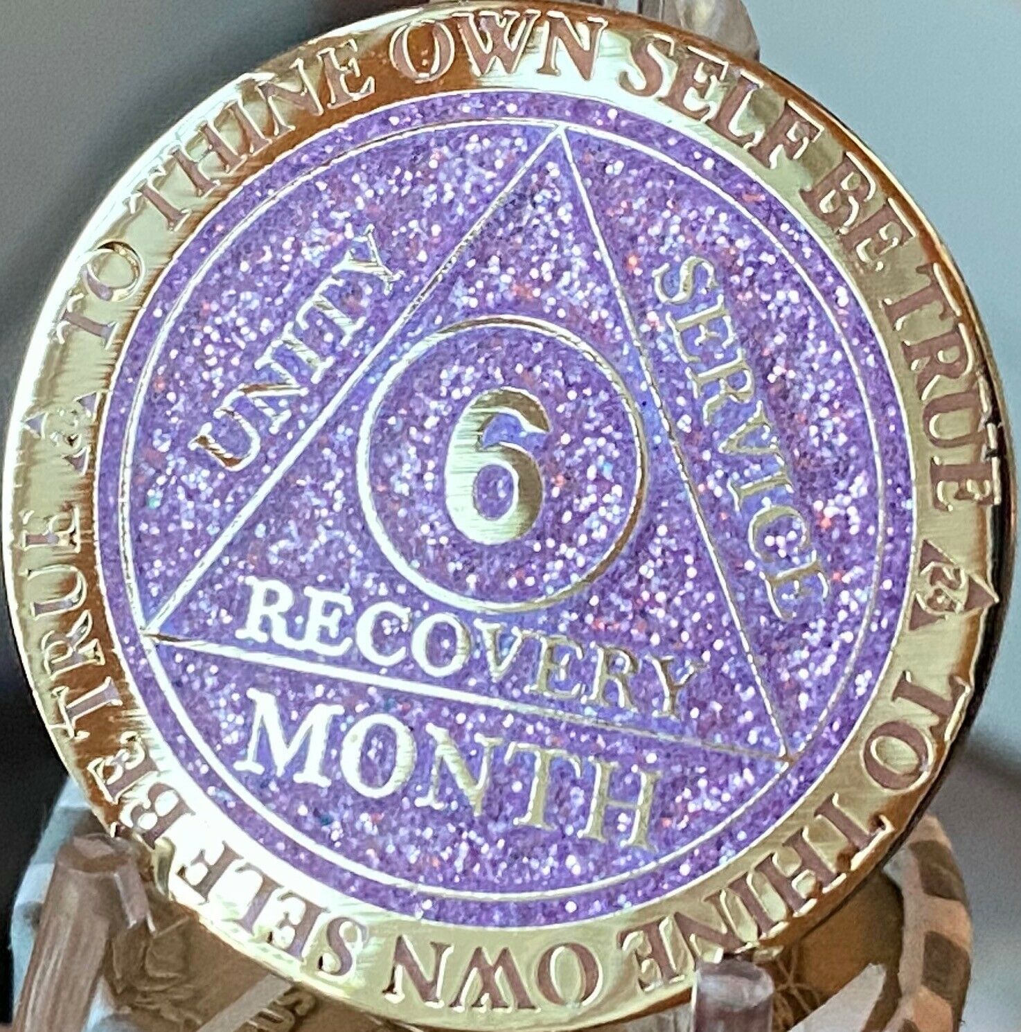 6 Month AA Medallion Recoverychip Reflex Purple Glitter Sobriety Chip Coin