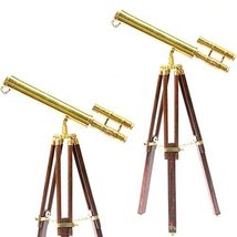Vintage Telescope Double Barrel Brass Shiny Table Ware Decor Brass Finish & Brow