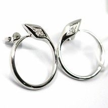 SOLID 18K WHITE GOLD EARRINGS, CIRCLE, SNAKE, WITH DIAMONDS, 20mm DIAMETER image 2