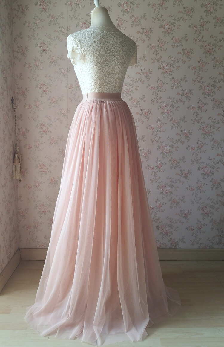BLUSH High Waist Maxi Tulle Skirt Full Blush Wedding Bridesmaid Skirt ...