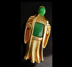 Vintage Marvella Buddha brooch / Vintage signed couture jewelry - Jade e... - $85.00
