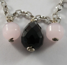 .925 RHODIUM SILVER BRACELET WITH PINK CRISTAL AND DROPS OF BLACK ONYX image 2