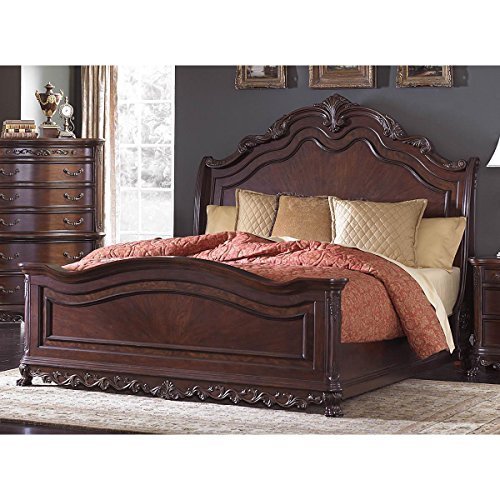 HEFX Dublin Queen Sleigh Bed in Cherry Colonial, Claw Feet, Wood