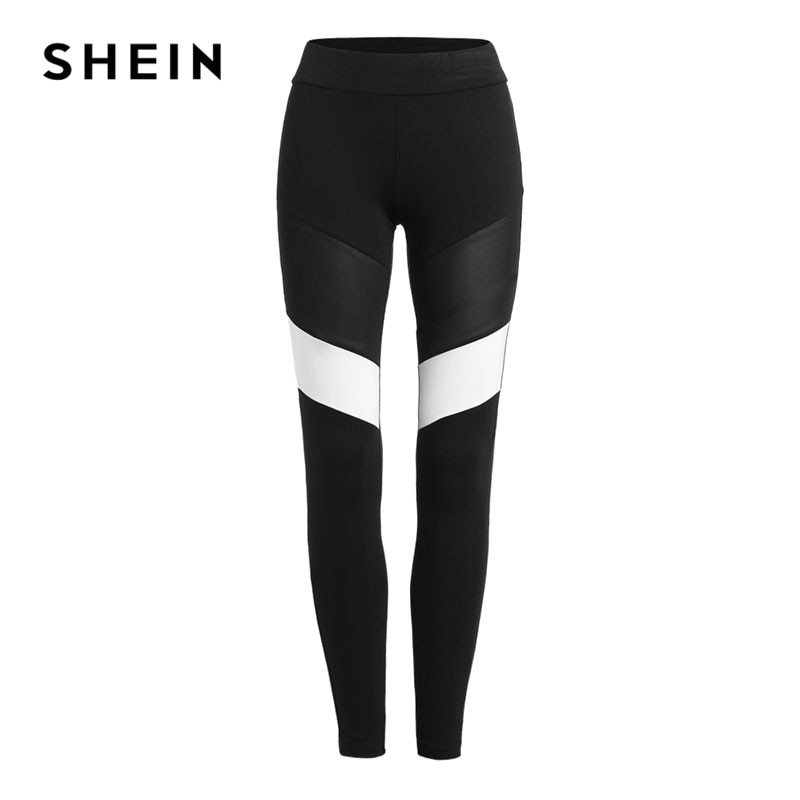SHEIN Women Workout Leggings Black Fitness Womens Clothing Contrast