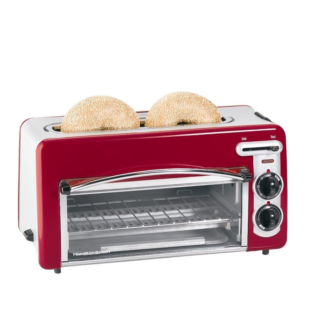 Red Retro Toaster Oven 2 Slice Cooking Bagel Pizzas Broil Bake