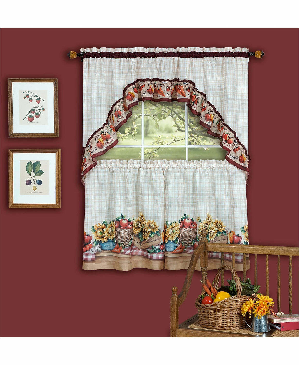 Primary image for Achim Farmer's Market Printed Tier and Swag Window Curtain Set, 57x24