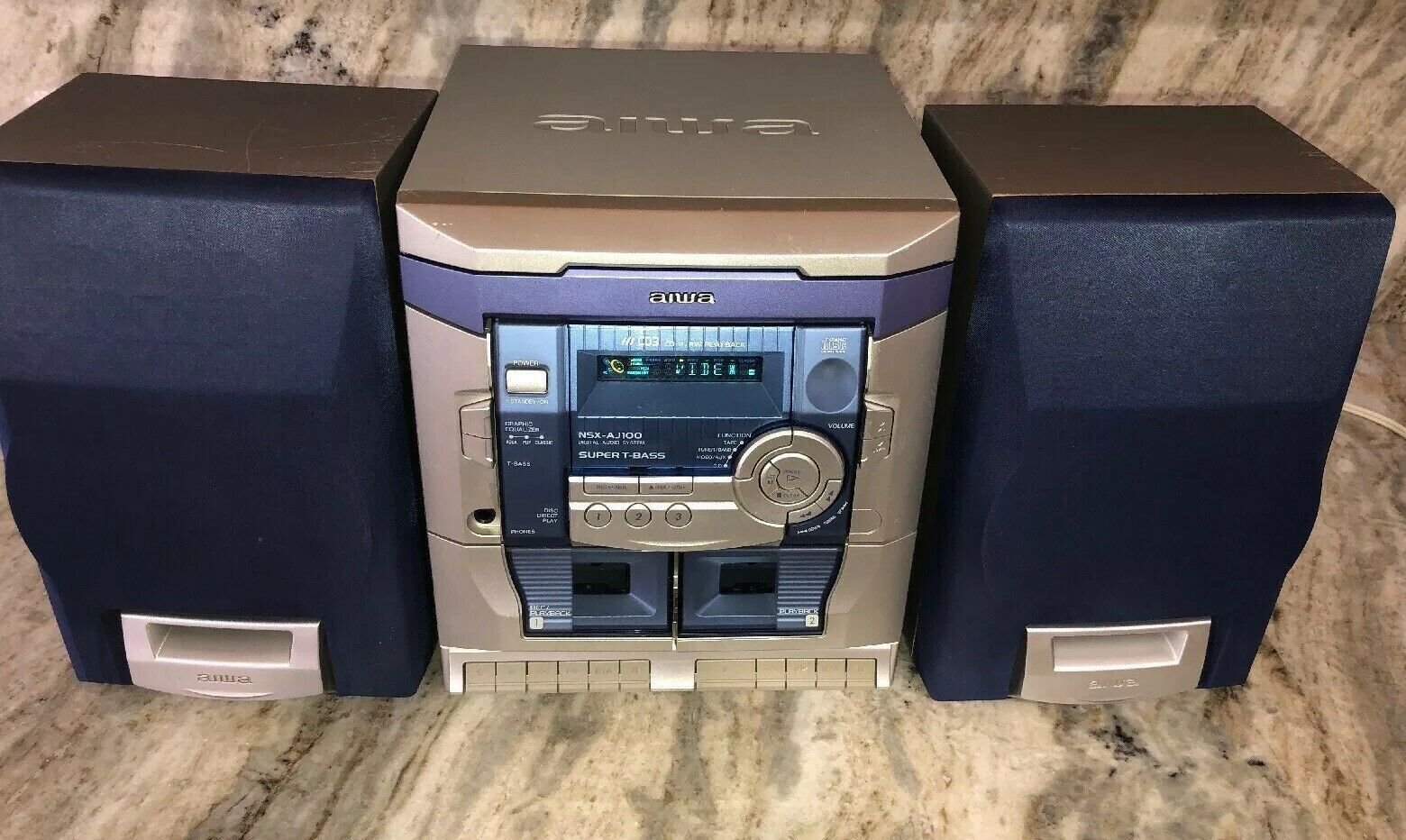 Aiwa NSXAJ100 Audio System 3 CD/Radio/AUX/Dual Cassette PlayerRARE