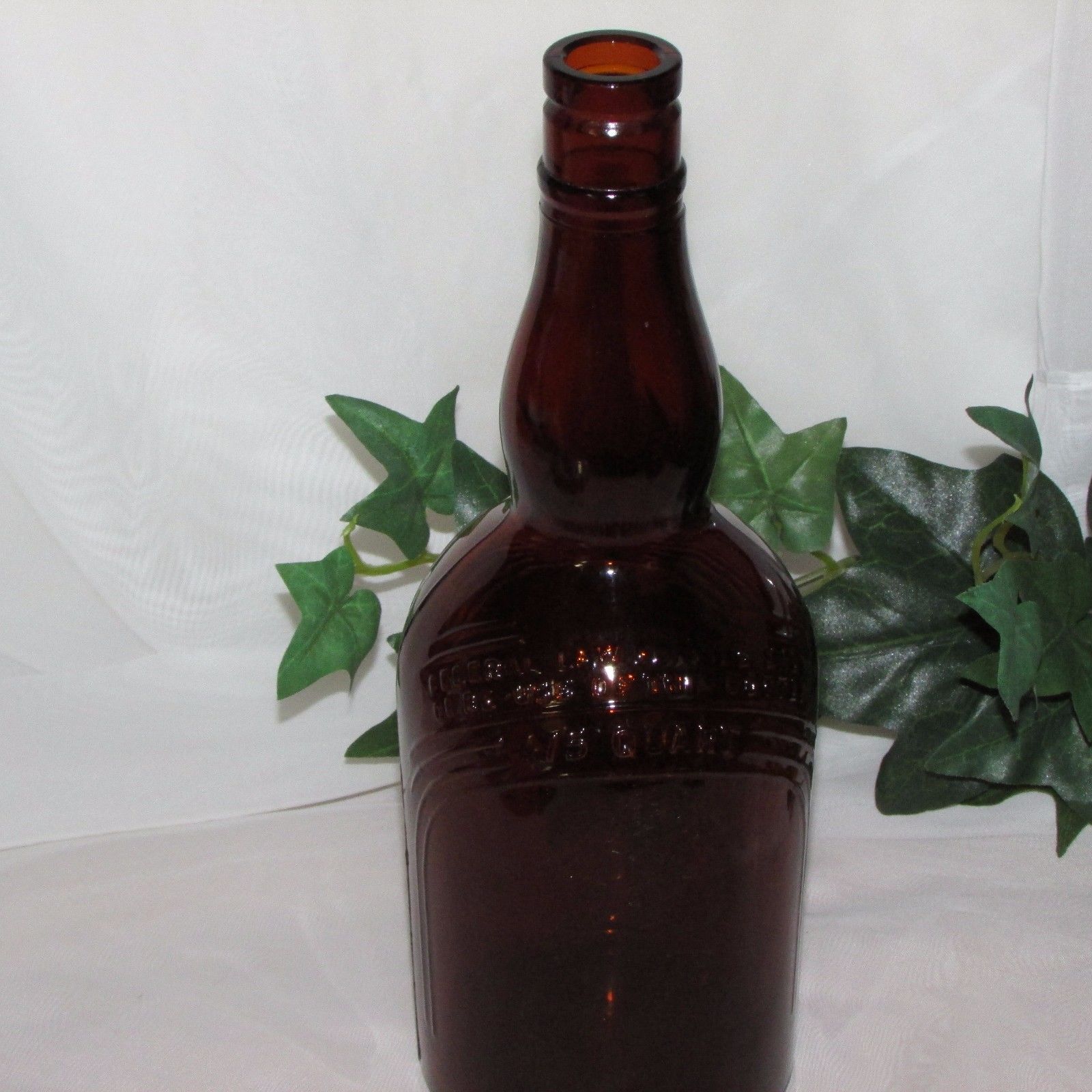 VINTAGE BROWN WHISKY LIQUOR BOTTLE EMBOSSED AMBER 4/5 QUART DISTILLERY