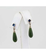 3.50 Ct Green Jade &amp; Blue Sapphire Teardrop Dangle Earrings 925 Sterling... - $199.99