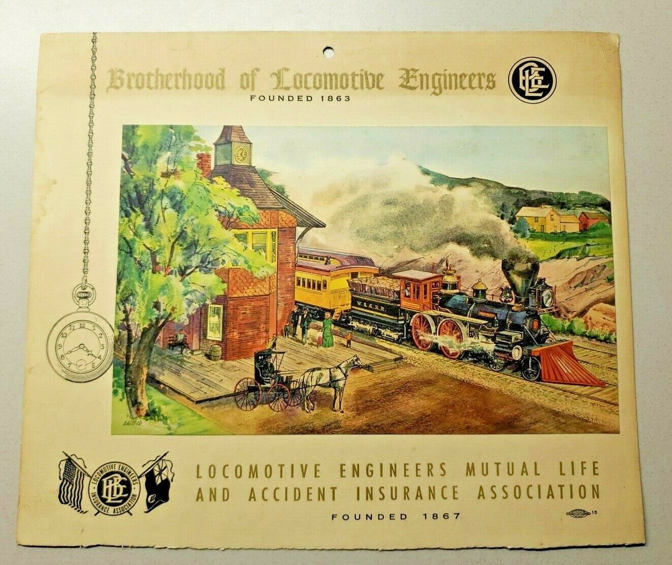 Vintage 1962 Calendar Lithograph Brotherhood Of Locomotive Engineers
