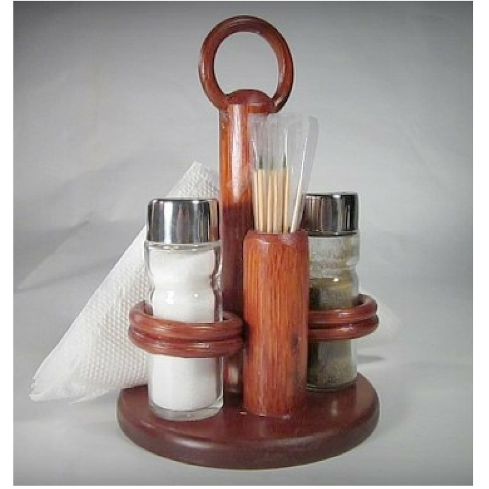 Napkin Holder Salt and Pepper Shaker Toothpick Rattan Handmade 4 in 1 Set Cherry Salt & Pepper