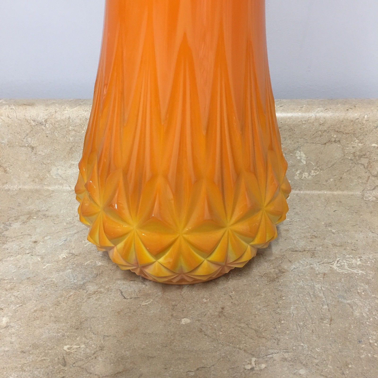 LE Smith Flame Orange Slag Glass Vase 24" Art Swung Diamond Design at