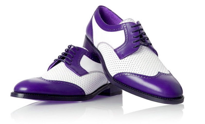 New Handmade Men's In White And Purple Color Brogue Handmade Leather Dress Shoe