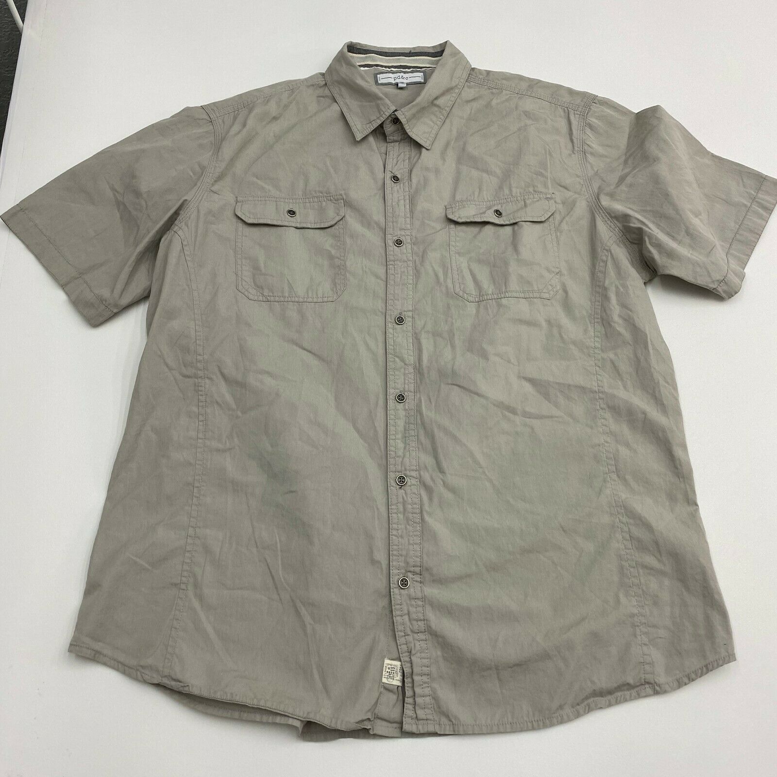 pd&c Button Up Shirt Mens XXL Gray Short Sleeve Casual - Casual Shirts