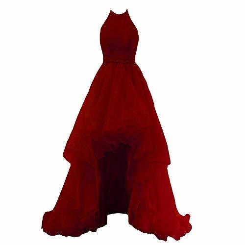 Custom Made Beaded Halter High Low Formal Gown Homecoming Prom Dresses Burgundy