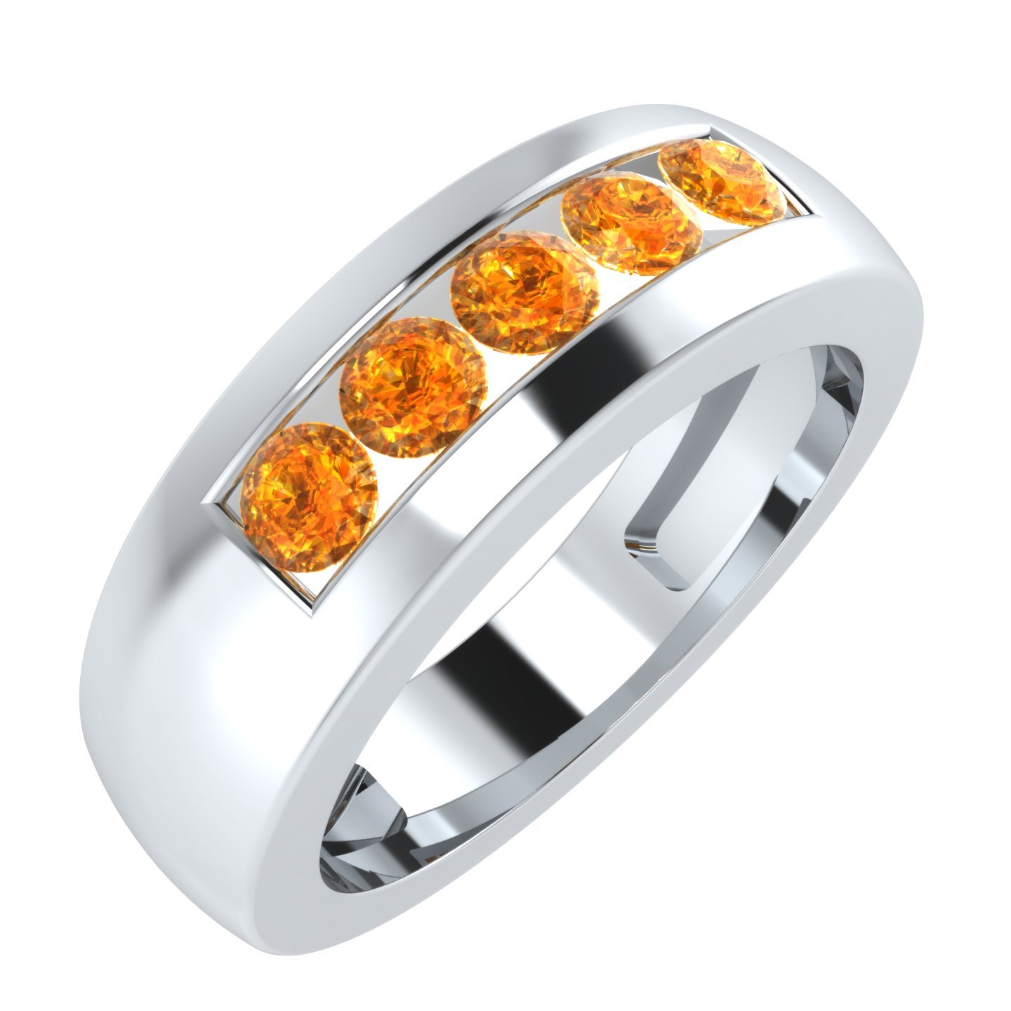 Men's 1/2Ct Orange Citrine Sterling Silver FiveStone Wedding Band Ring