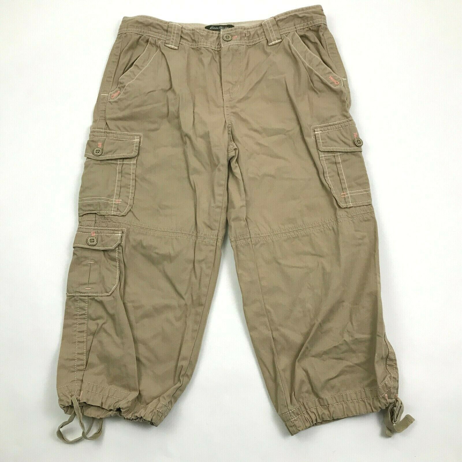 EDDIE BAUER Womens Capri 3/4 Leg Cargo Pants Size 8 Cinch Cuff Pink ...