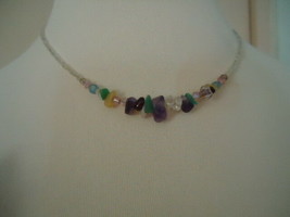 AVON Crystal and Gemstone Necklace 14" & Earring SET, Silvertone, XLNT Used! - $6.70
