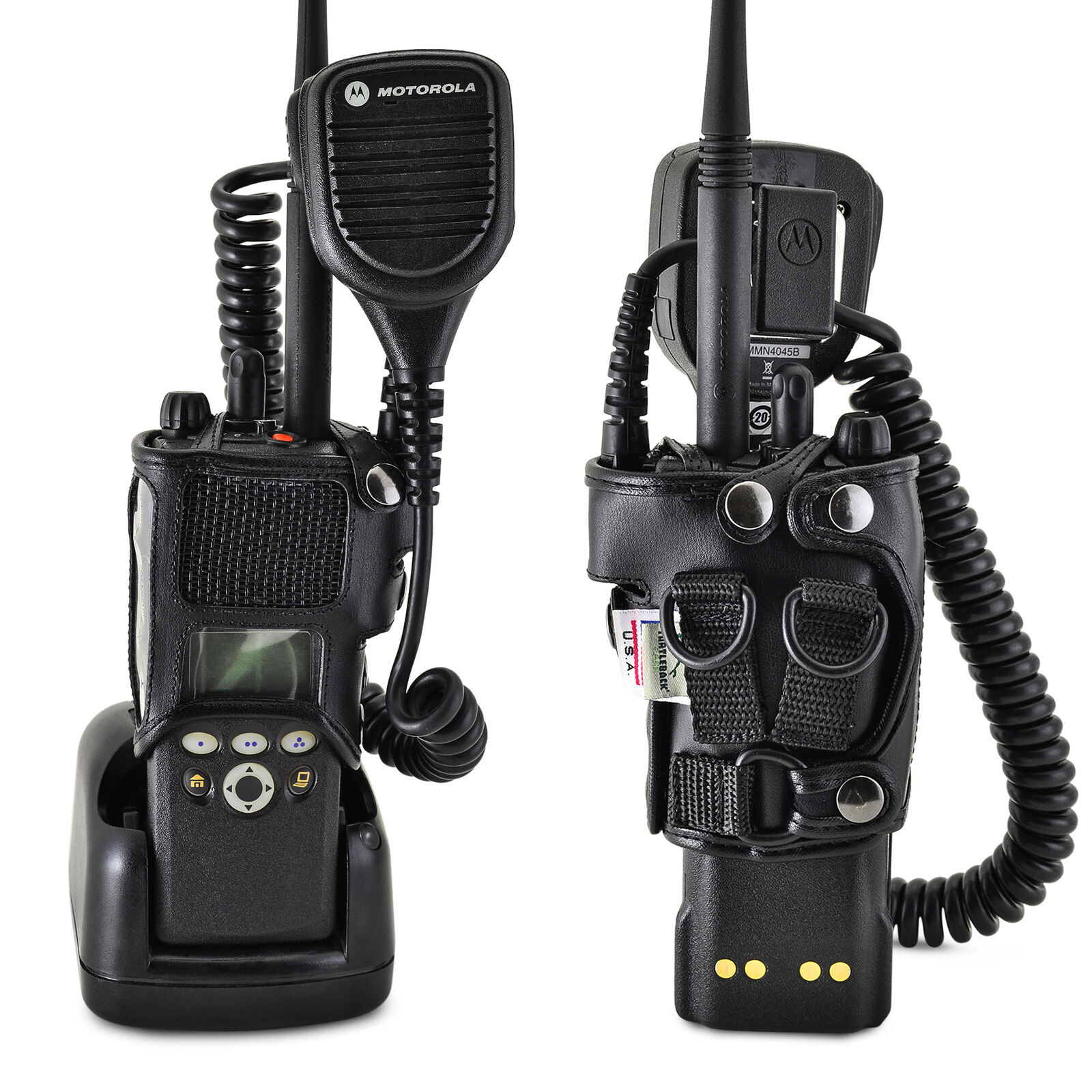 Primary image for Motorola XTS2500 2 Way Radio Holder D Rings fits in Charger Black Leather Case