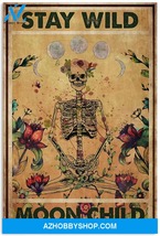 Stay Wild Moon Child Motivation Quote Floral Yoga Skeleton Skull Vintage Canvas  - $49.99