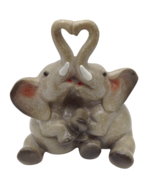 Elephant Couple Figurine Trunk Up Heart Gray Splatter Glaze Love New 54306 - $17.45