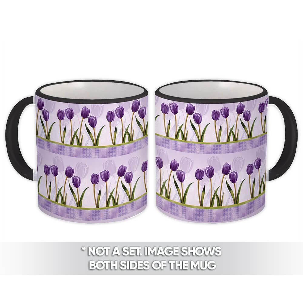 Primary image for Tulip Sprig : Gift Mug Purple Floral Pattern Spring Rhombus Border Diy Leaf Shad