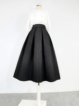 Women Black Midi Skirt Autumn Black Pleated Party Skirt Plus Size Line Pattern image 1