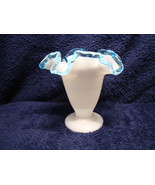 Fenton blue crest art glass  white milk glass small vase. - $20.00