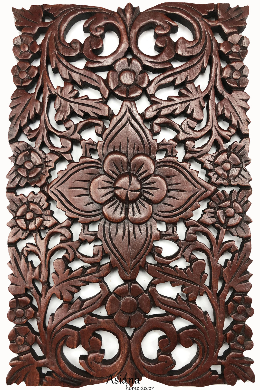 Set of 3 Tropical Carved Wood Wall Art Decor. Floral Wood Wall Panel