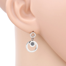 Silver Tone Circular Drop Earrings With Jet Black Faux Onyx Inlay - $24.99