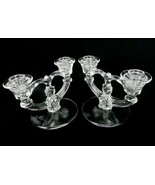 Pair of Indiana Glass Double Light Taper Candle Holders, Block &amp; Rib Pat... - $24.45