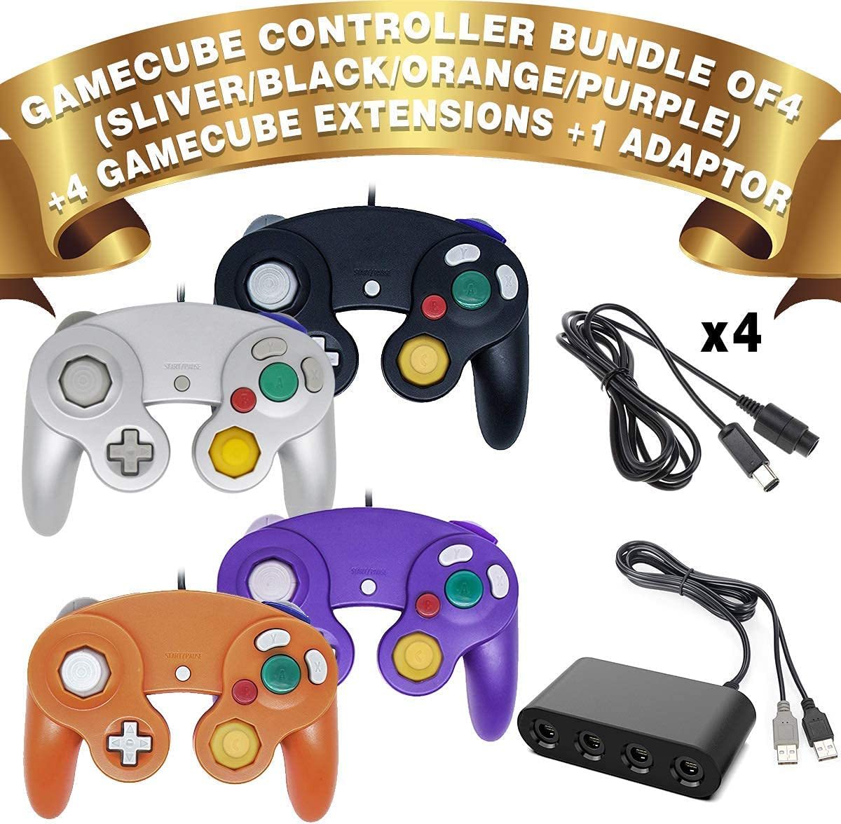 4 Controllers for Gamecube，with 4 Extension Cables and 4Port USB