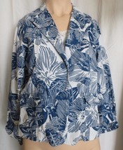 Coldwater Creek Woman Cotton Jacket Blue White Floral Blazer Pockets Sz M - $25.00