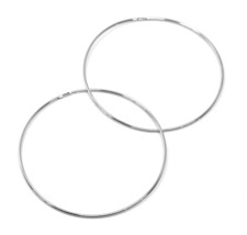 18K White Gold Round Circle Hoop Earrings Diameter 40 Mm X 1 Mm, Made In Italy - $322.17