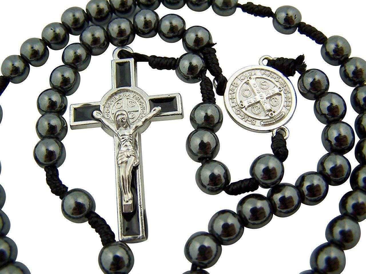 St Benedict Rosary Black Hematite  -Rosario San Benito Piedra Negra Camandula