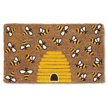 Bee and Beehive Doormat with Durable Coir Fiber and PVC Backing 18" x 30" Long