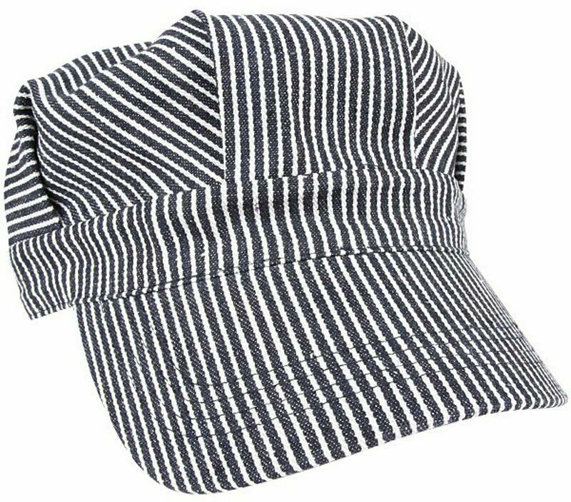 Train Conductor Hat Striped Engineer Cap Blue Hickory Stripe Railroad