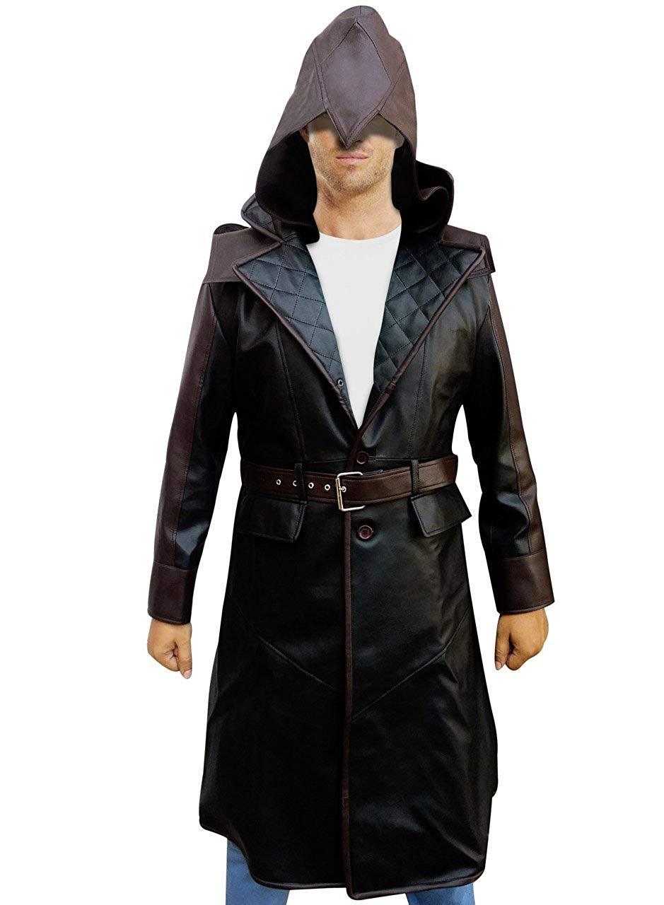 MEN'S JACOB FRYE ASSASSINS CREED BROWN LEATHER TRENCH COAT - ALL SIZES ...