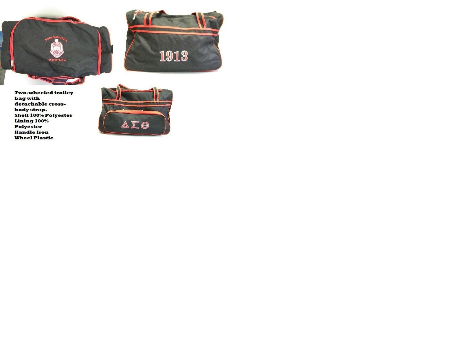 DELTA SIGMA THETA SORORITY LUGGAGE BAG WITH WHEELS HANDLE EXTENSION