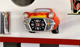 Vintage Car Design Wall Clock Retro Look Red 10" Long Polyresin Battery Man Cave image 2