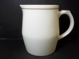 Starbucks coffee ceramic milk frothing pitcher 2008 Off white brown band 16 oz - $14.20