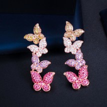 Lovely Rose Gold Color Purple Red CZ Zircon Butterfly Drop Dangle Earrings for W - $11.97