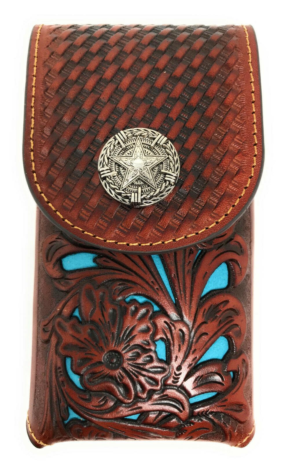 Western Cowboy Tooled Floral Leather Lone Star Medium Cell Phone ...