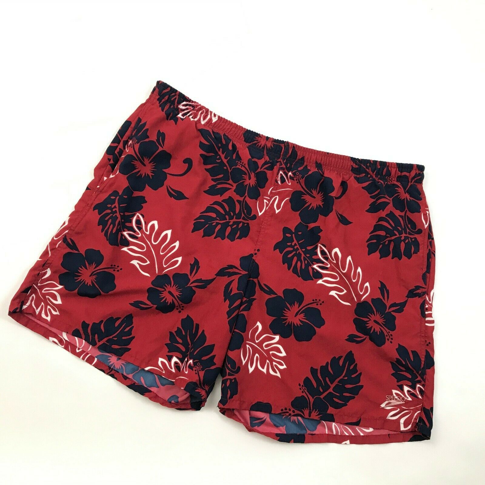 SPEEDO Swim Trunks Mens 40 Waist Red Hawaiian Floral Mesh Lined Loose