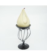 Art Glass Black Open Work Pedestal Candleholder with Fig Shaped Candle M... - $18.80