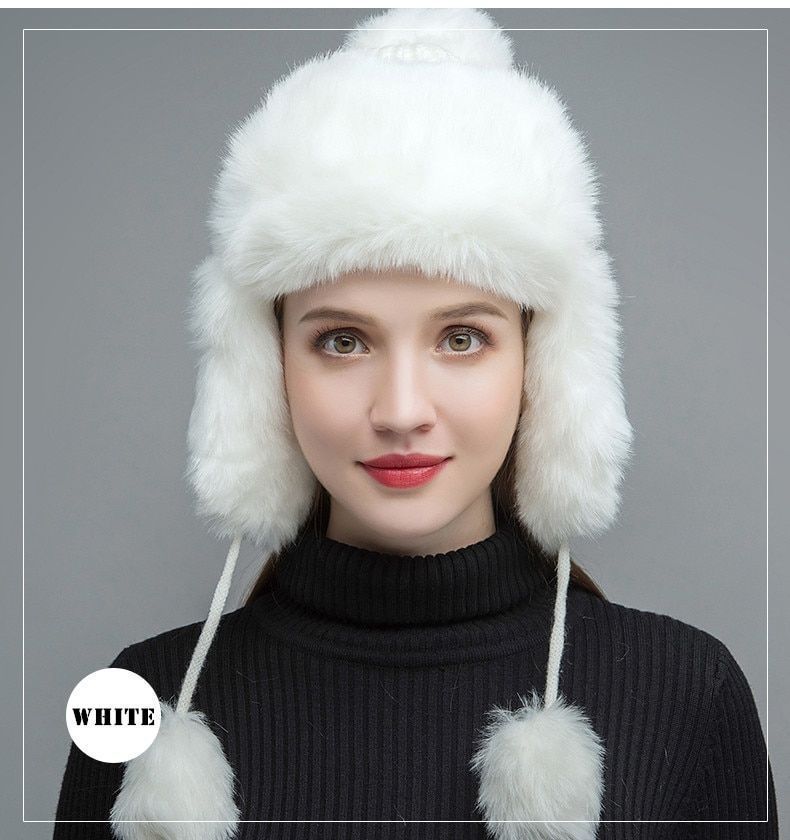 Women Faux Fur Russian Ushanka Winter Hats Knitted Thick Warm Bomber