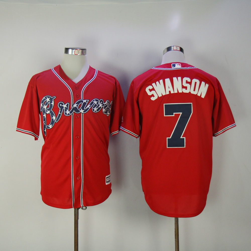 Atlanta Braves 7 Dansby Swanson Baseball Jersey Red - Baseball-MLB